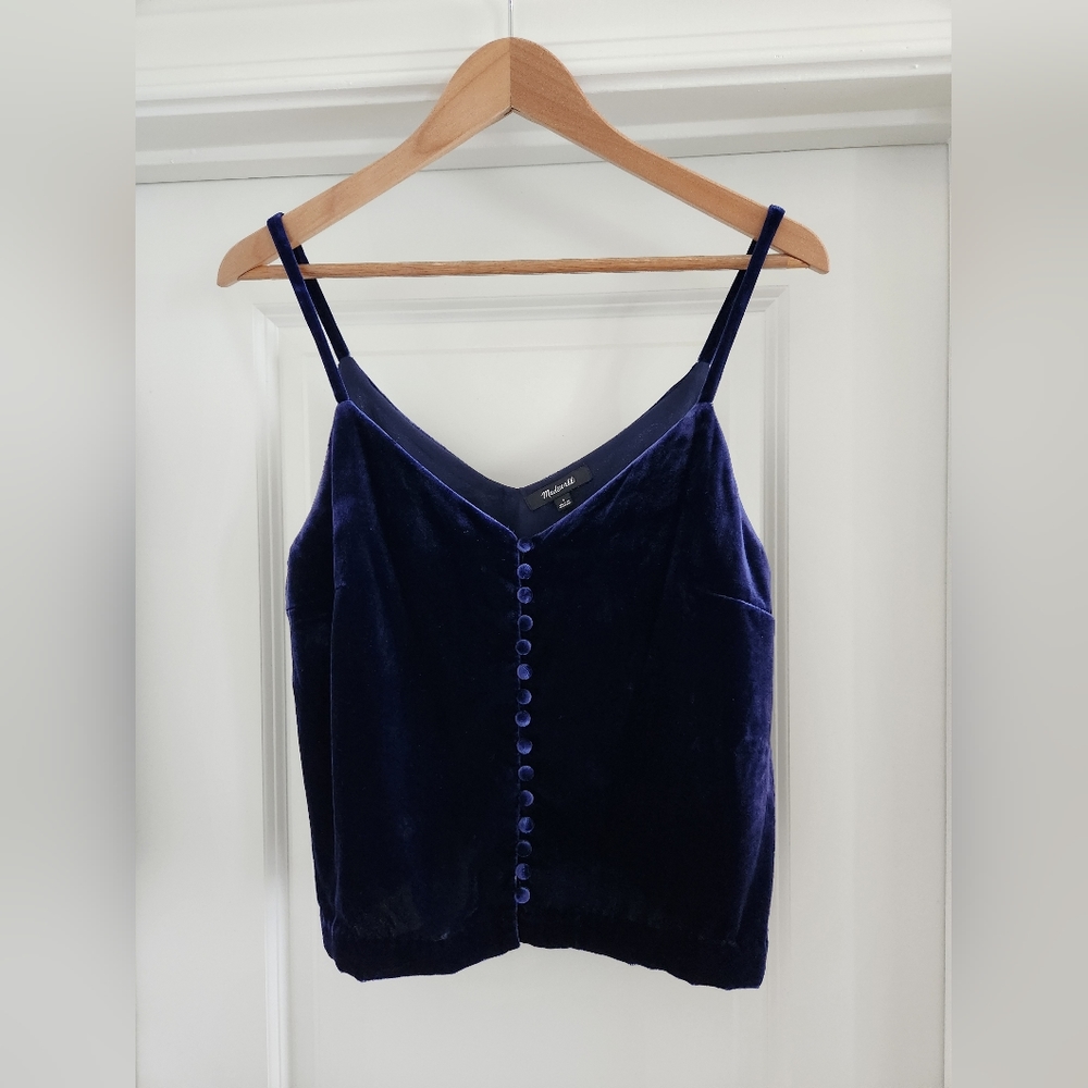 Madewell Velvet Button-Front Tank, Midnight